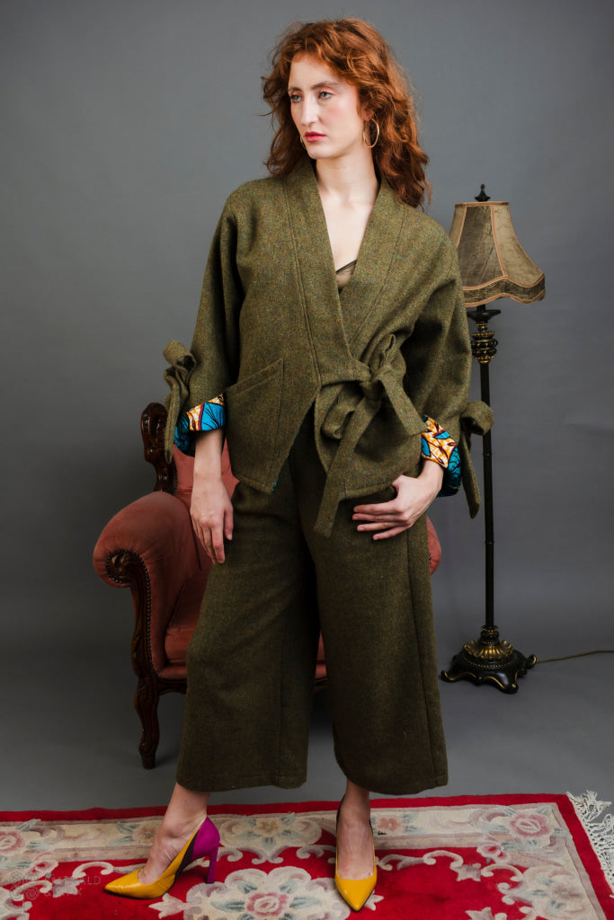 Sable Tweed and African Print Jacket