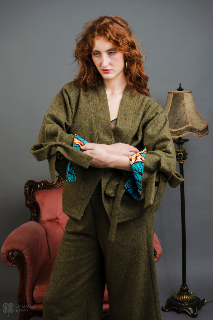 Sable Tweed and African Print Jacket