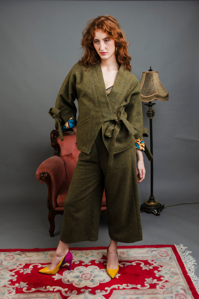 Sable Tweed and African Print Jacket - Small