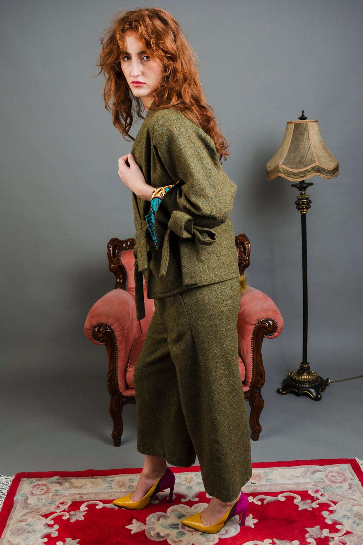 Sable Irish tweed and African Print lining Kimono style Jacket