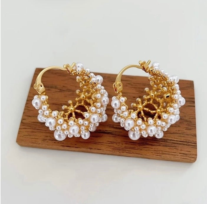 Minerva Pearl Basket Hoop Earrings