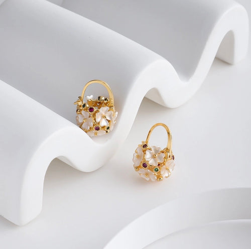 Venus Flower Basket Hoop Earrings