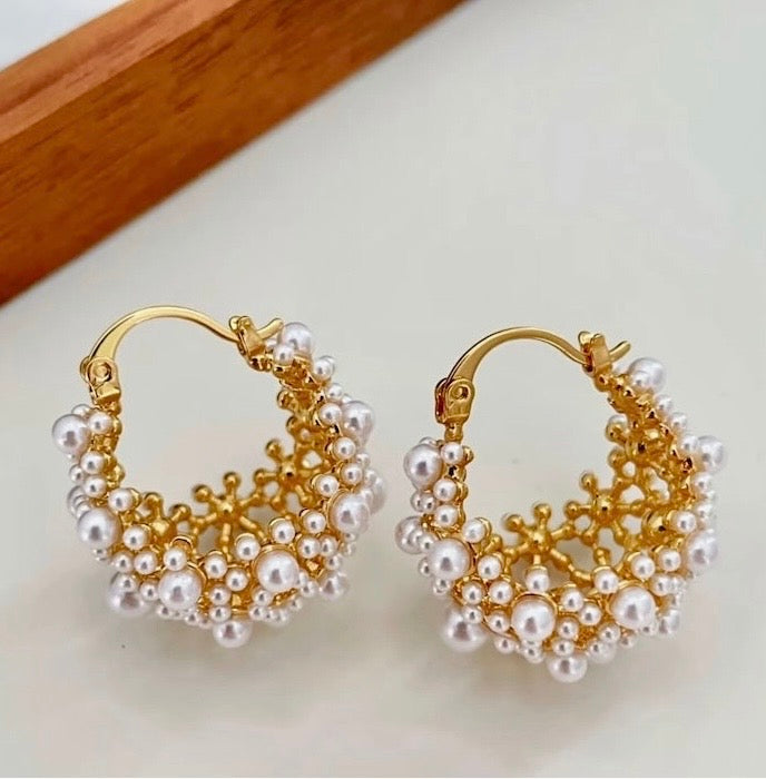 Minerva Pearl Basket Hoop Earrings
