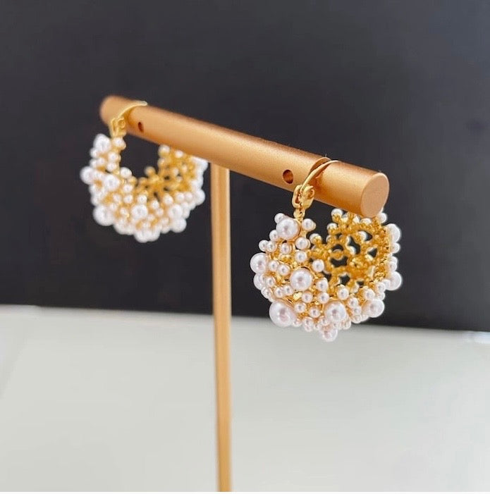 Minerva Pearl Basket Hoop Earrings